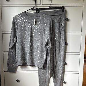 Aerie Gray Star Pajama Set Cozy Sleepwear